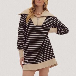 Entro Black and Cream Striped Dress